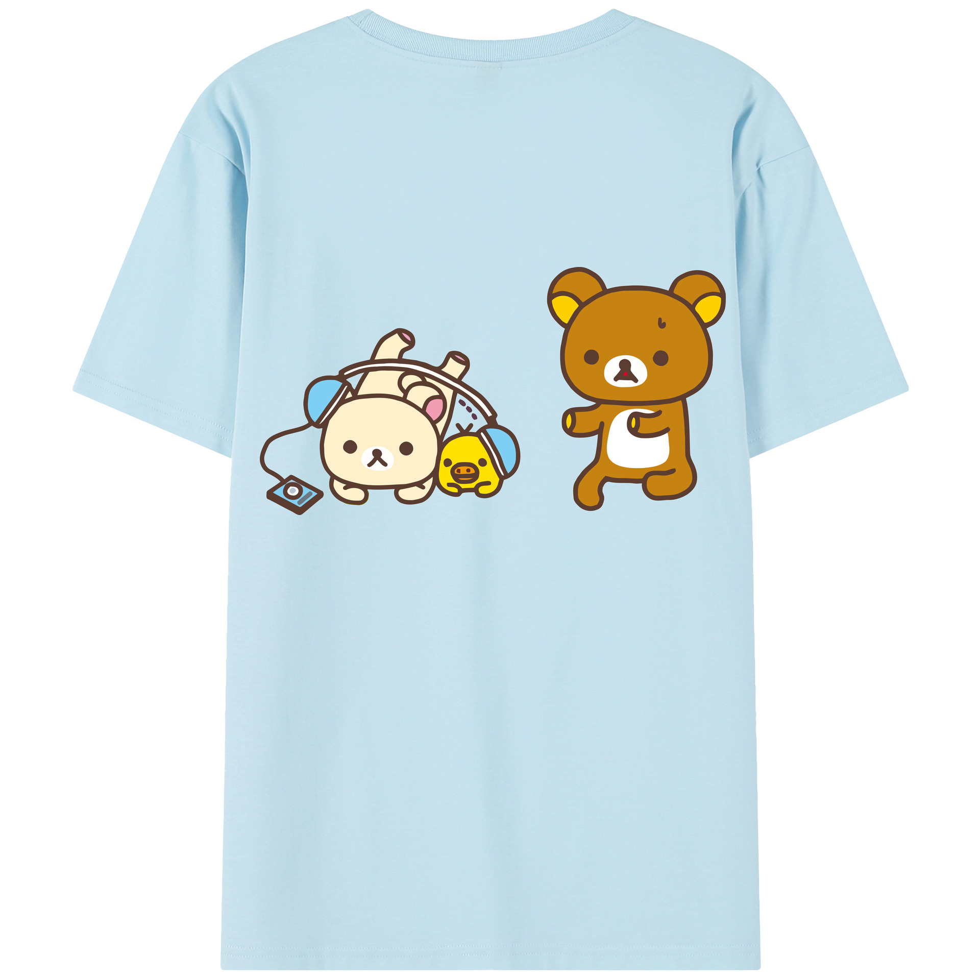 （画像用） リラックマ リラックマ キイロイトリ Rilakkuma Korilakkuma Kiiroitori 綿100％半袖Tシャツ（背面プリント）
